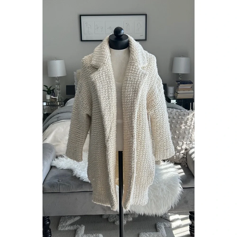 ❌SOLD❌Maje Magnum Ecru Knit Wool Cardigan Coat Cream Knitted Cozy Casual - Picture 2 of 9